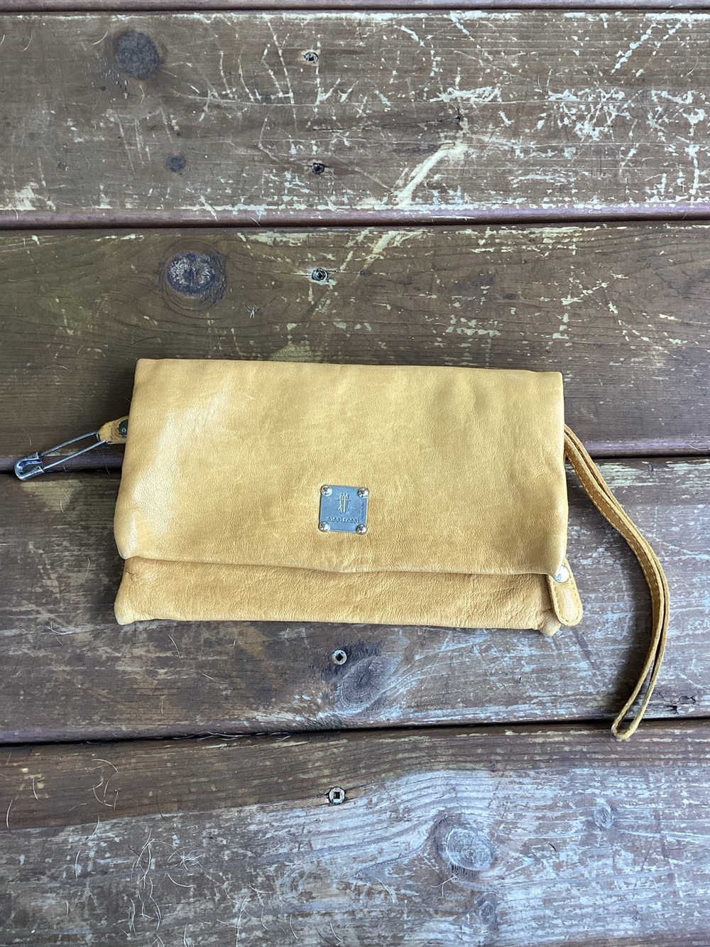 SISSI ROSSI POCHETTE Designer Yellow Leather Wristlet Wallet Card Holder Italy